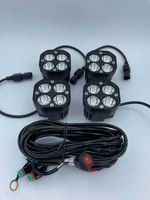 Four 40W Cree LED Pod Lights with Full Wiring Harness and Switch